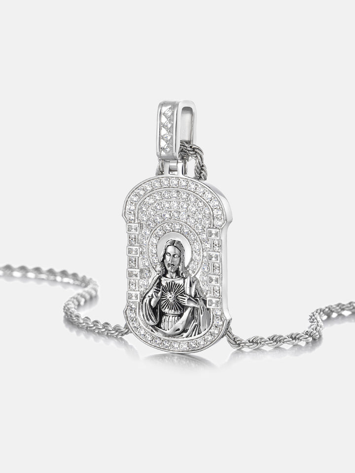 Sacred Heart of Jesus Moissanite Dog Tag Pendant