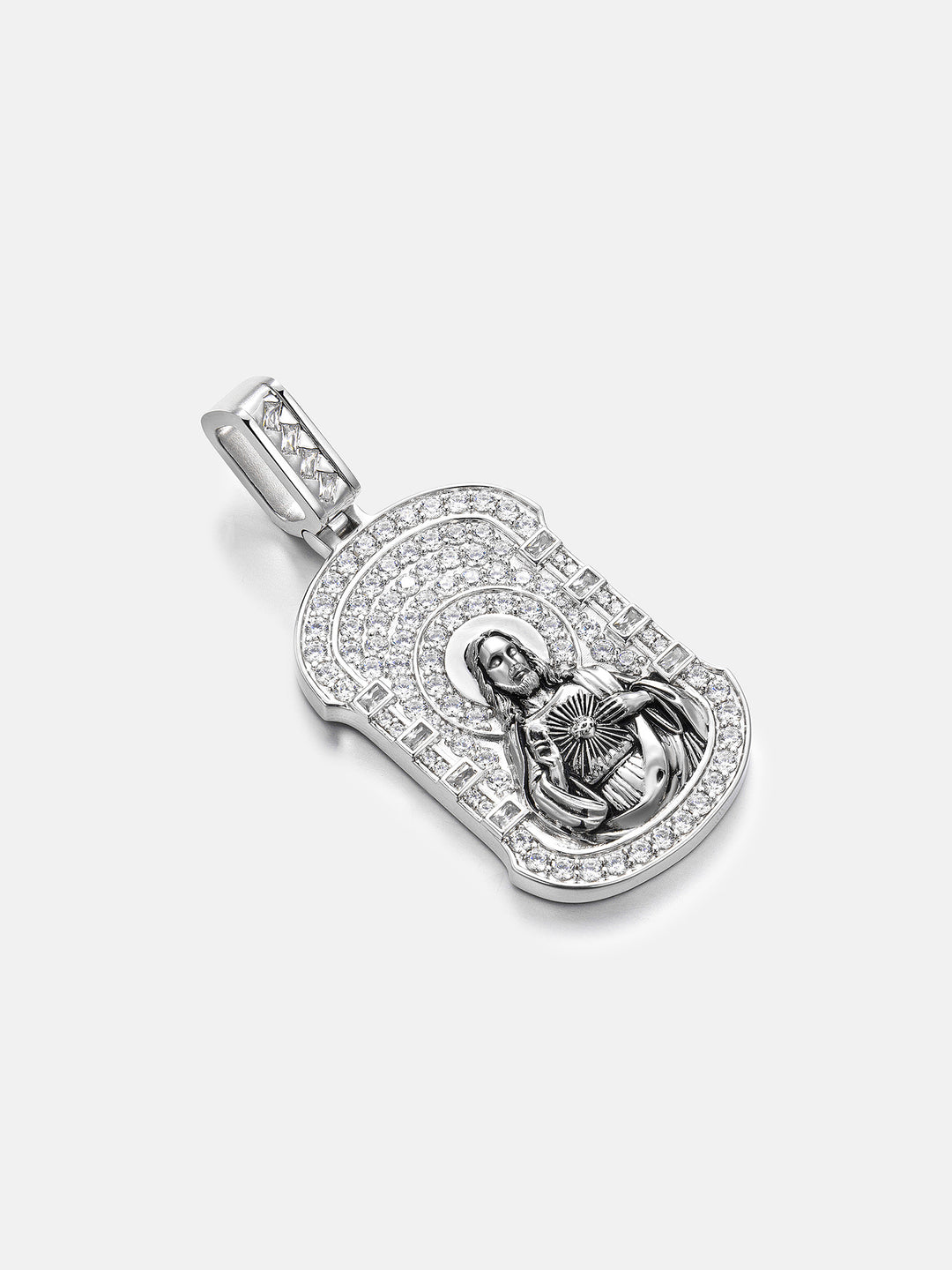 Sacred Heart of Jesus Moissanite Dog Tag Pendant