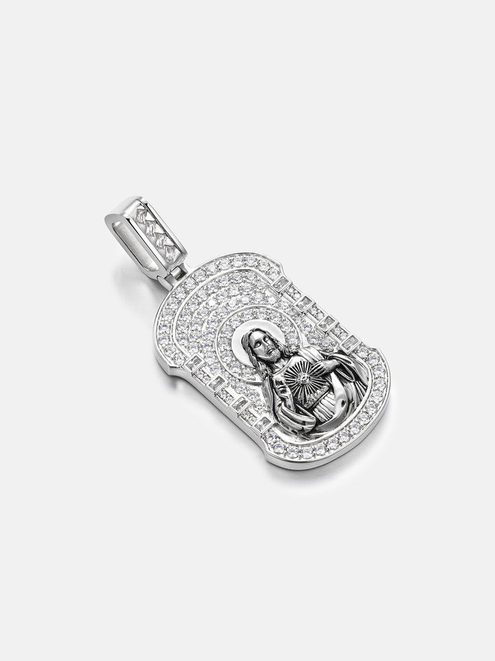 Sacred Heart of Jesus Moissanite Dog Tag Pendant