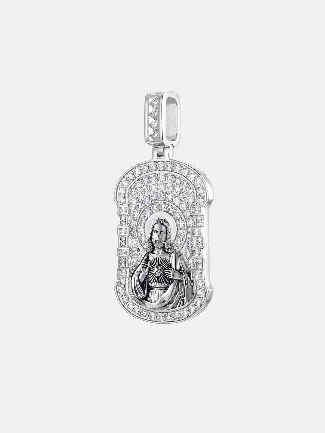 Sacred Heart of Jesus Moissanite Dog Tag Pendant