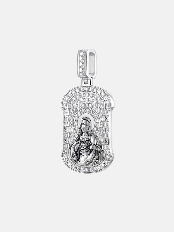 Sacred Heart of Jesus Moissanite Dog Tag Pendant