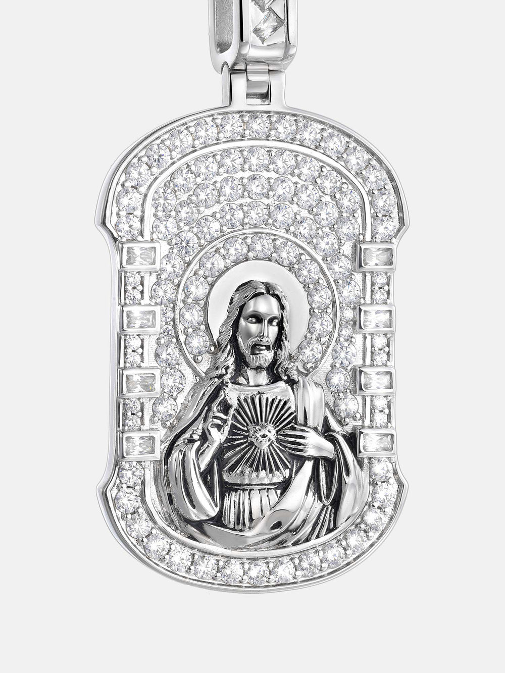 Sacred Heart of Jesus Moissanite Dog Tag Pendant