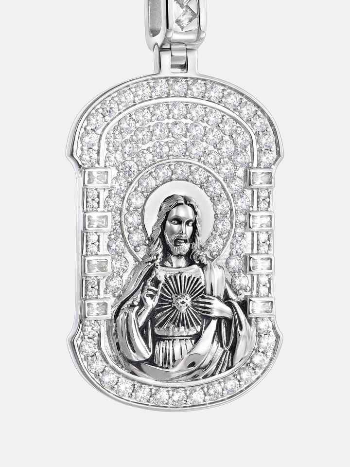 Sacred Heart of Jesus Moissanite Dog Tag Pendant