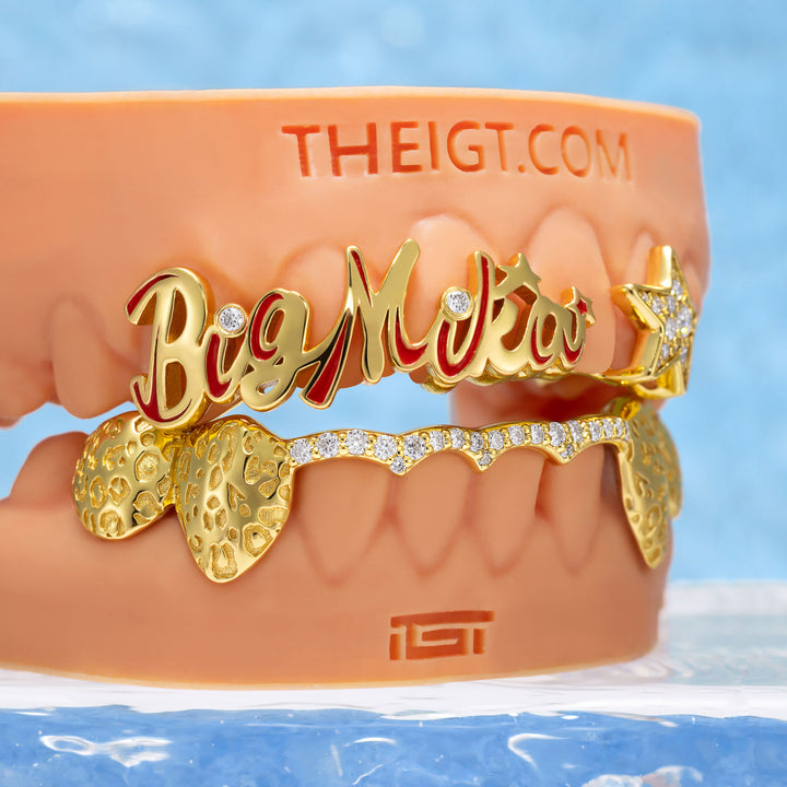 Script Initial Grillz w Leopard Print