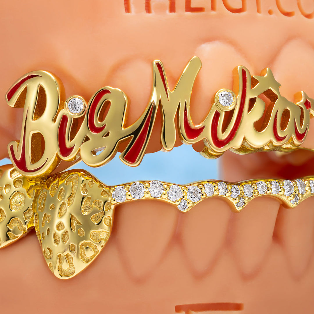 Script Initial Grillz w Leopard Print