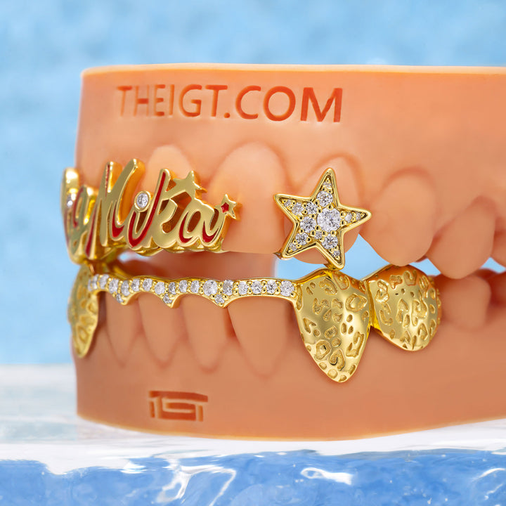 Script Initial Grillz w Leopard Print