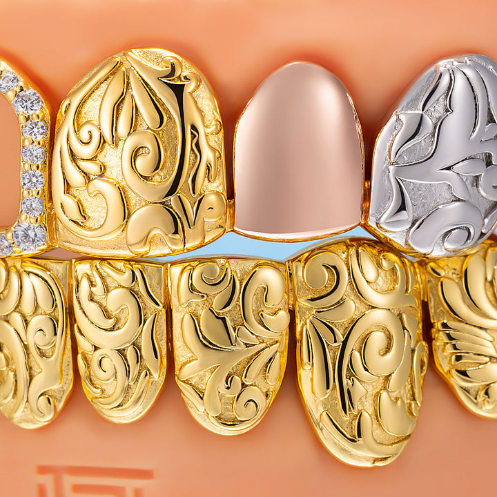 Smiley Tri-Tone Filigree Open Face Grillz