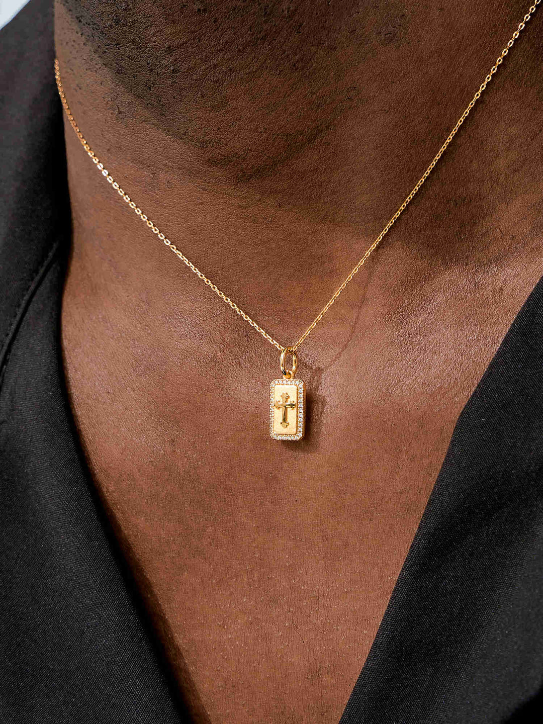Solid Gold Rectangular Crucifix Medallion Pendant