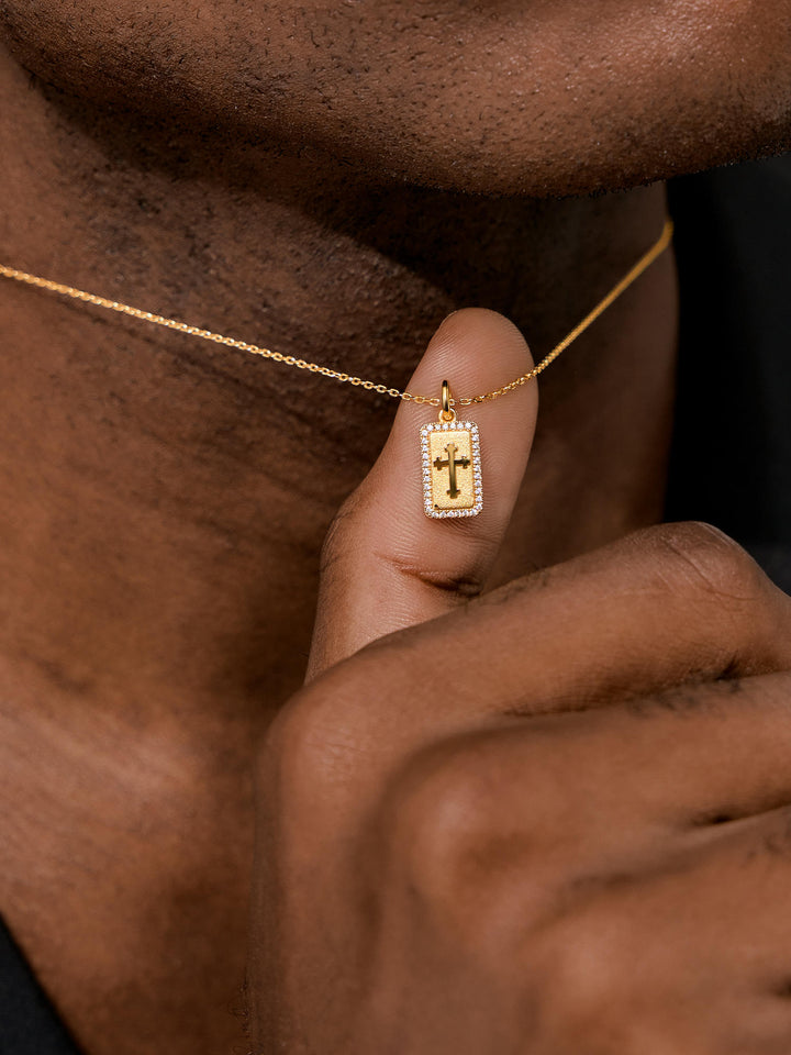 Solid Gold Rectangular Crucifix Medallion Pendant