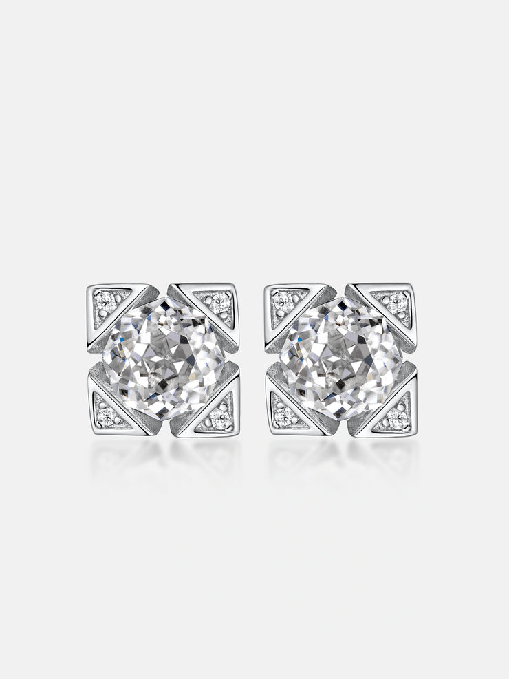 Solitaire Octagon Moissanite Square Cluster Stud Earrings