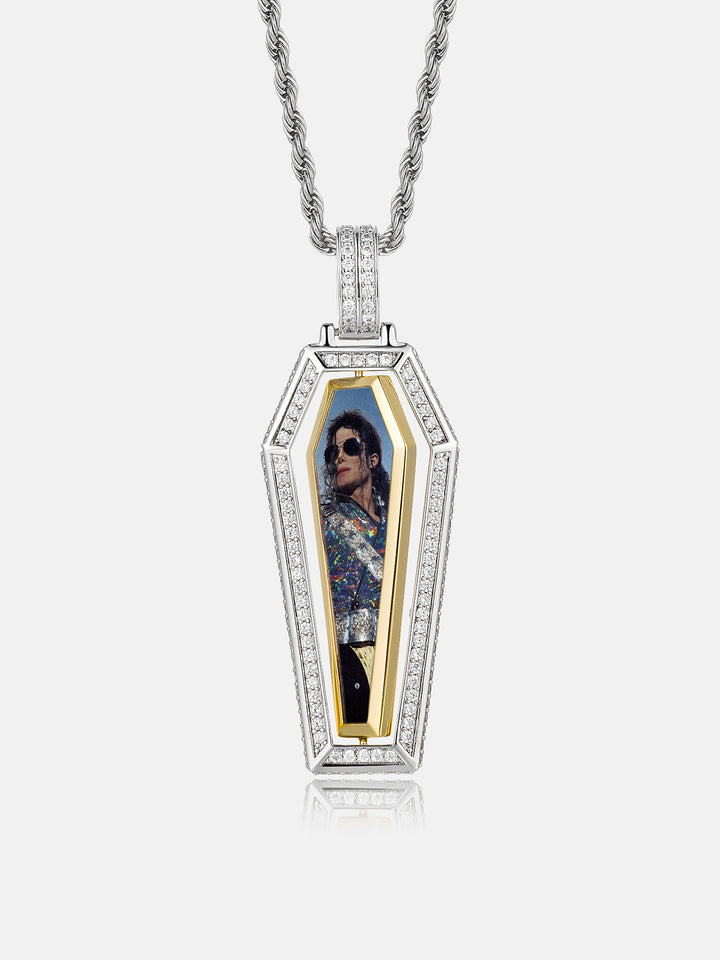 Spinning Coffin Gothic Cross & Photo Moissanite Pendant
