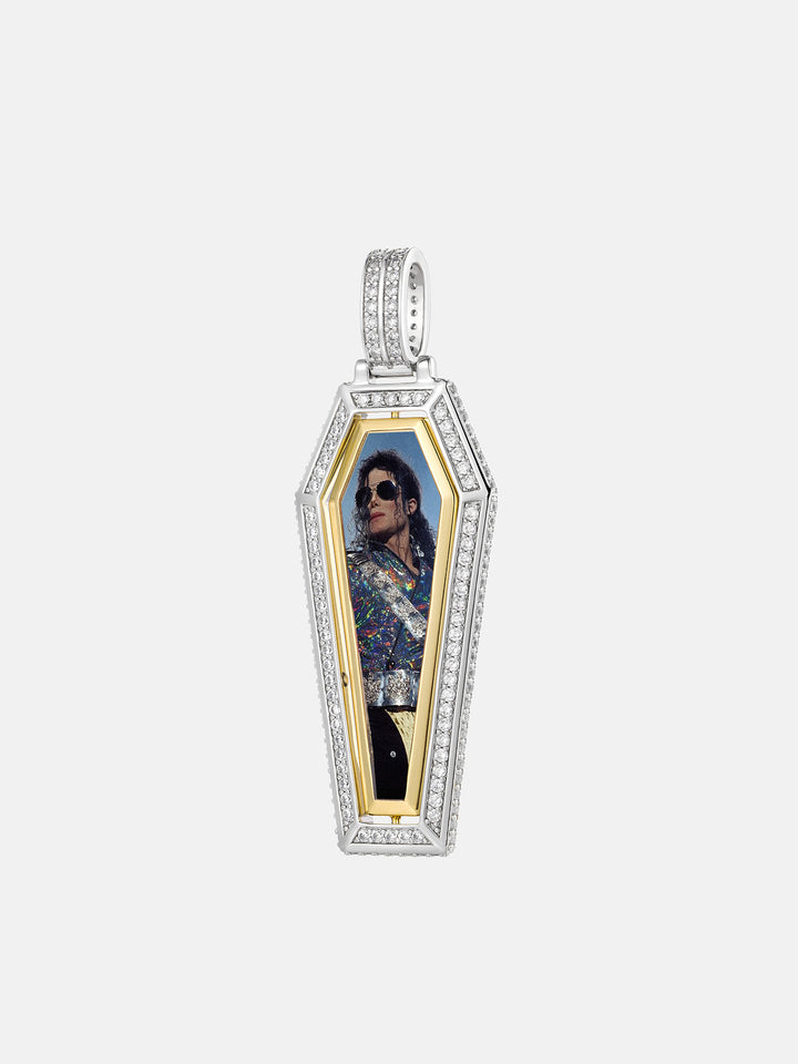 Spinning Coffin Gothic Cross & Photo Moissanite Pendant