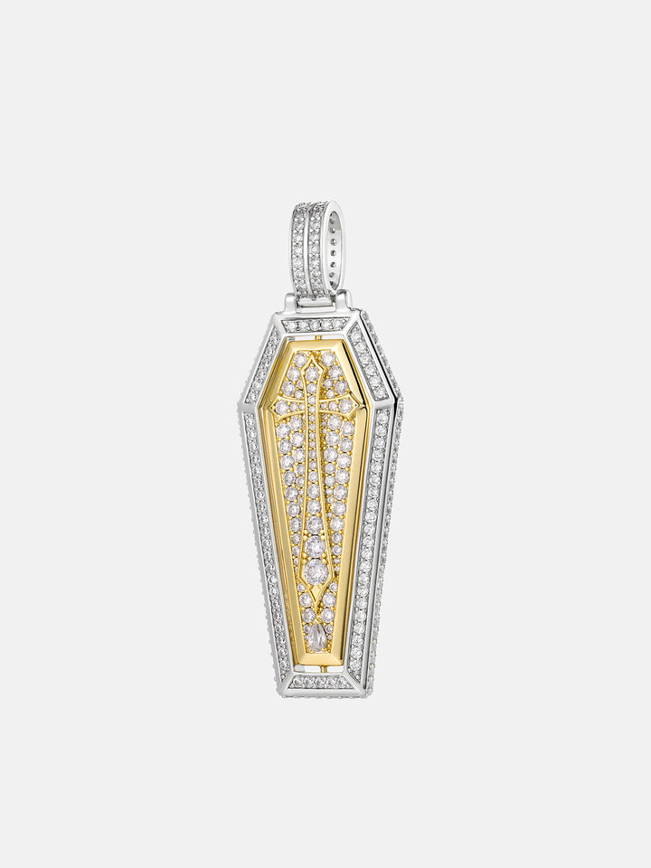 Spinning Coffin Gothic Cross & Photo Moissanite Pendant