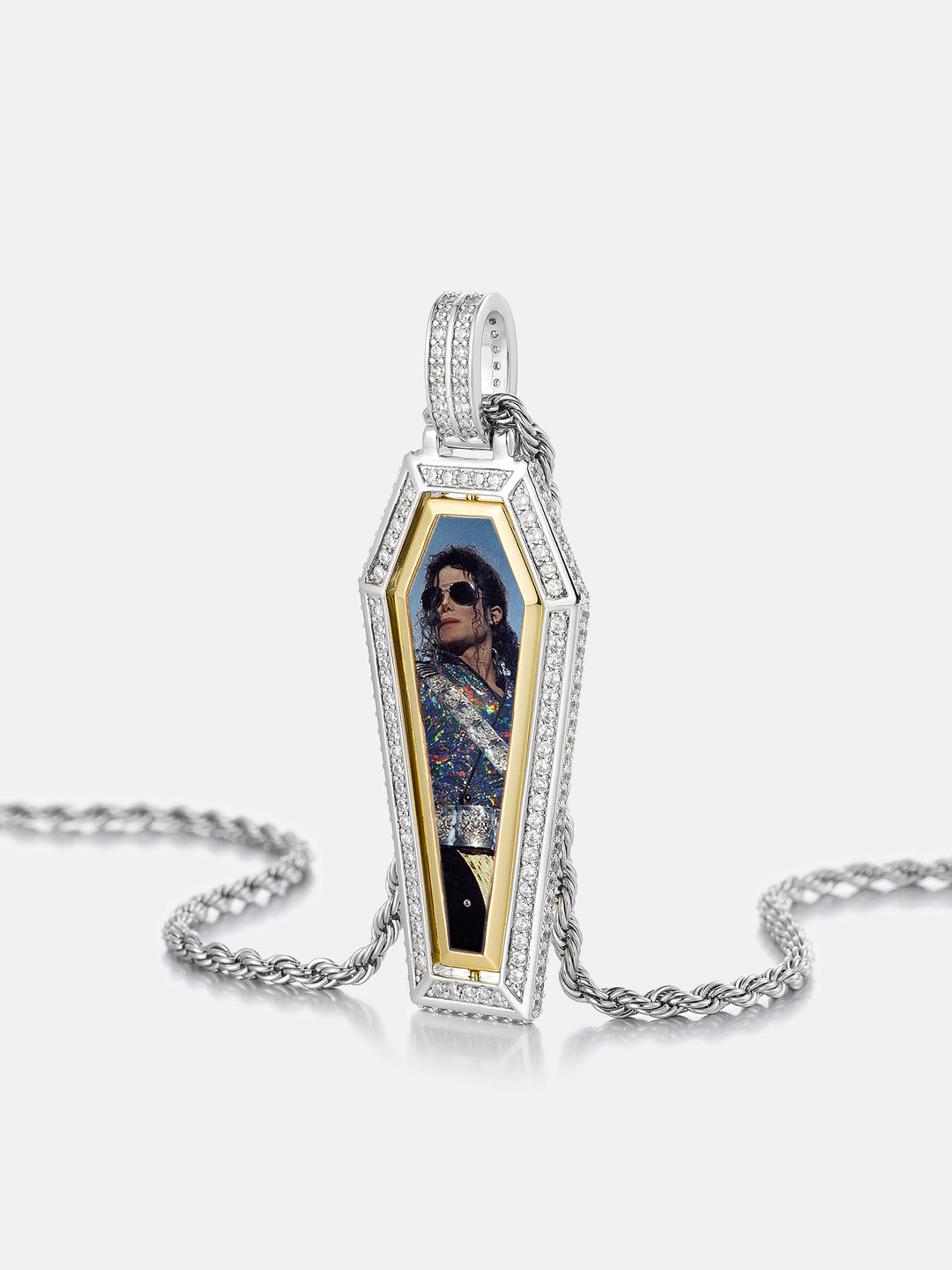 Spinning Coffin Gothic Cross & Photo Moissanite Pendant