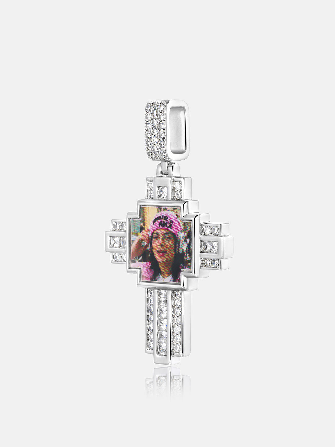 Square Photo Moissanite Cross Pendant