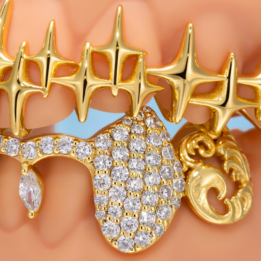 Star Fangs Dangling Marquise Bar Grillz