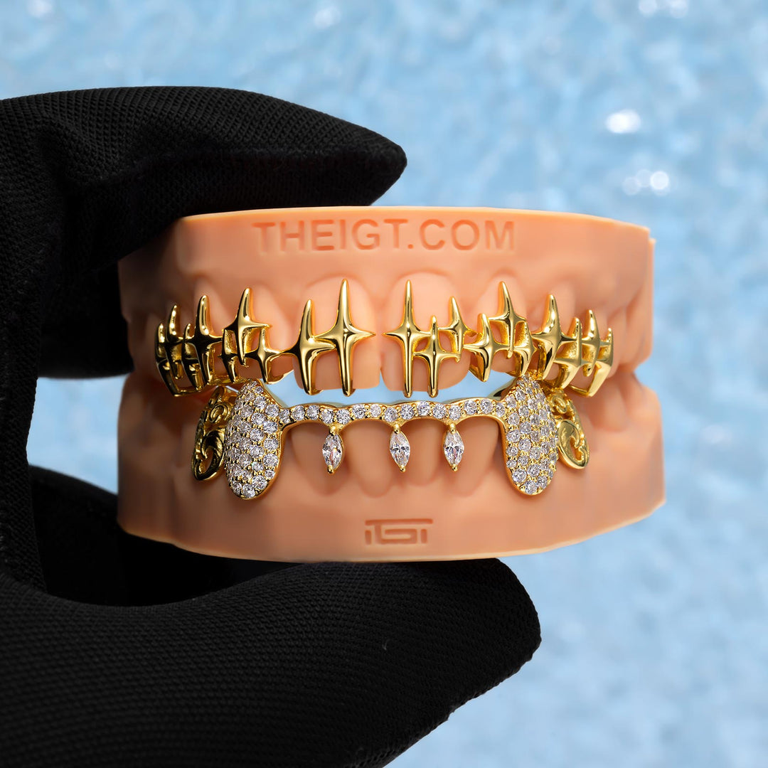 Star Fangs Dangling Marquise Bar Grillz