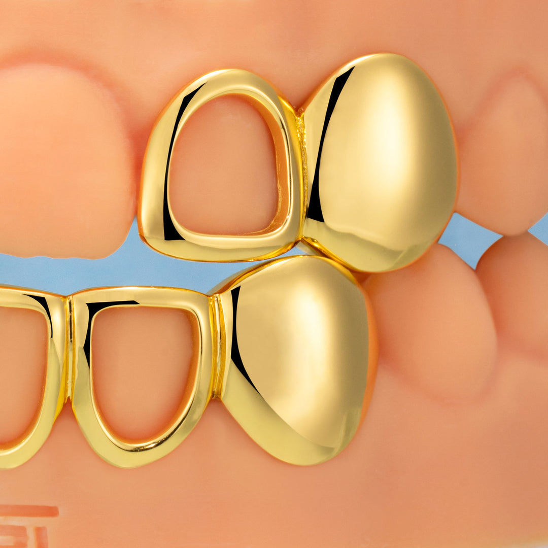 Star & Open Face Plain Grillz In Yellow Gold Plated