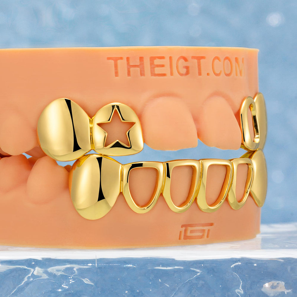 Star & Open Face Plain Grillz In Yellow Gold Plated