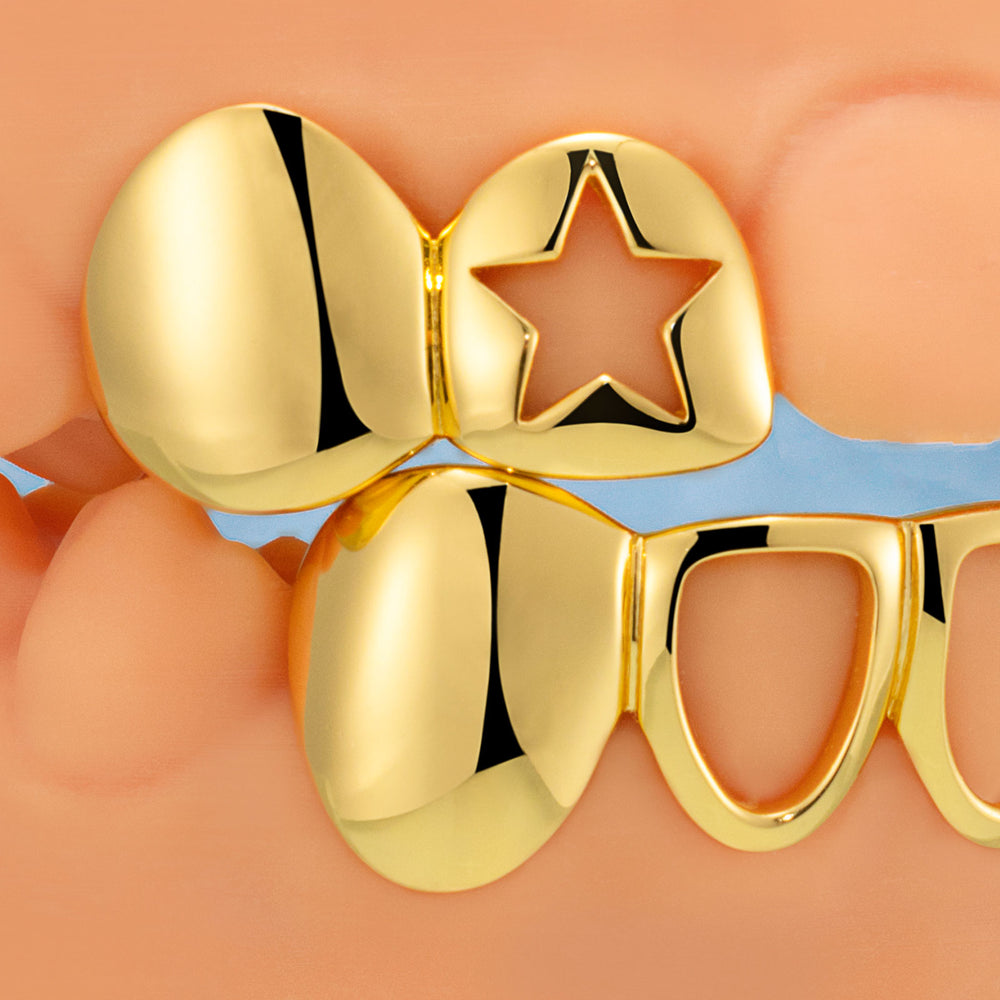 Star & Open Face Plain Grillz In Yellow Gold Plated