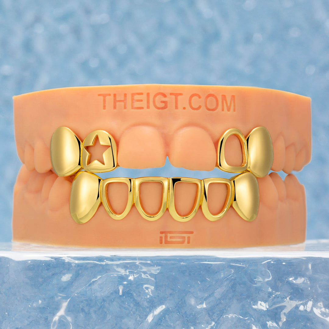 Star & Open Face Plain Grillz In Yellow Gold Plated