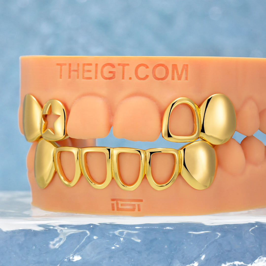 Star & Open Face Plain Grillz In Yellow Gold Plated