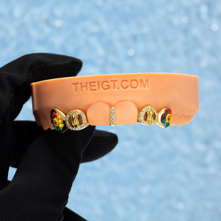 Sunflower Bear Enamel Open Face Bar Grillz