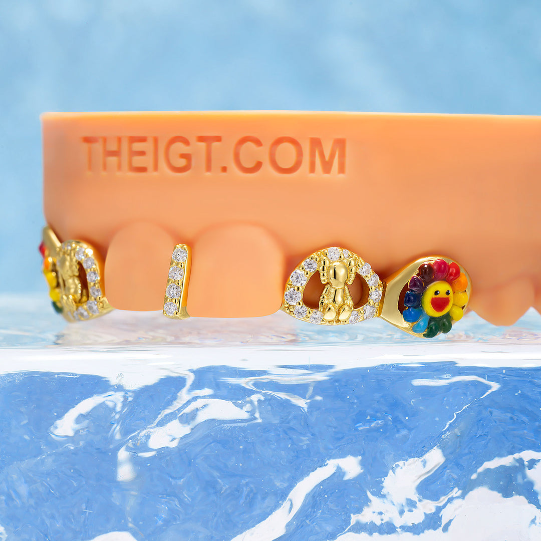 Sunflower Bear Enamel Open Face Bar Grillz