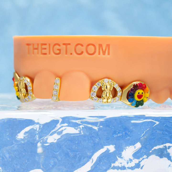 Sunflower Bear Enamel Open Face Bar Grillz