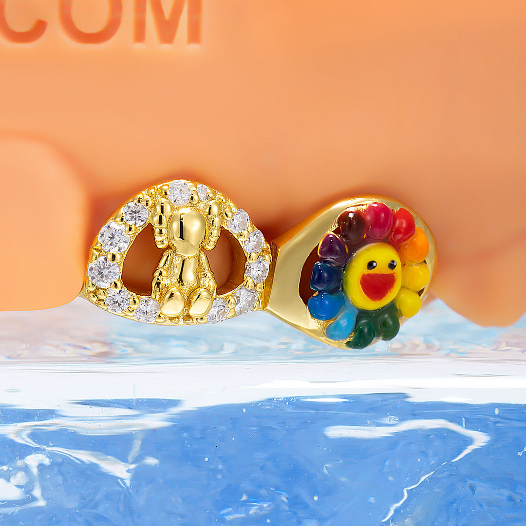 Sunflower Bear Enamel Open Face Bar Grillz