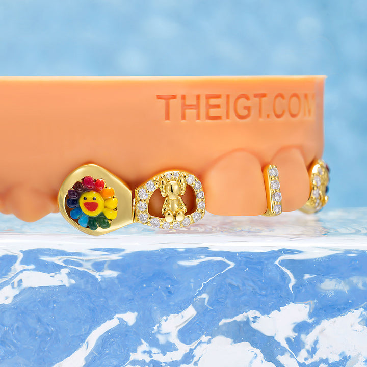 Sunflower Bear Enamel Open Face Bar Grillz