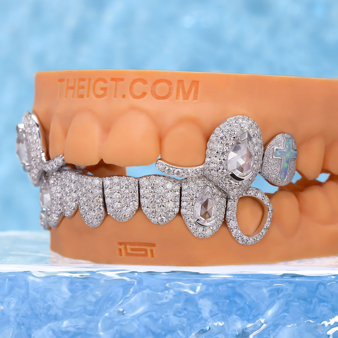 Symmetrical Opal Cross & Pear Grillz