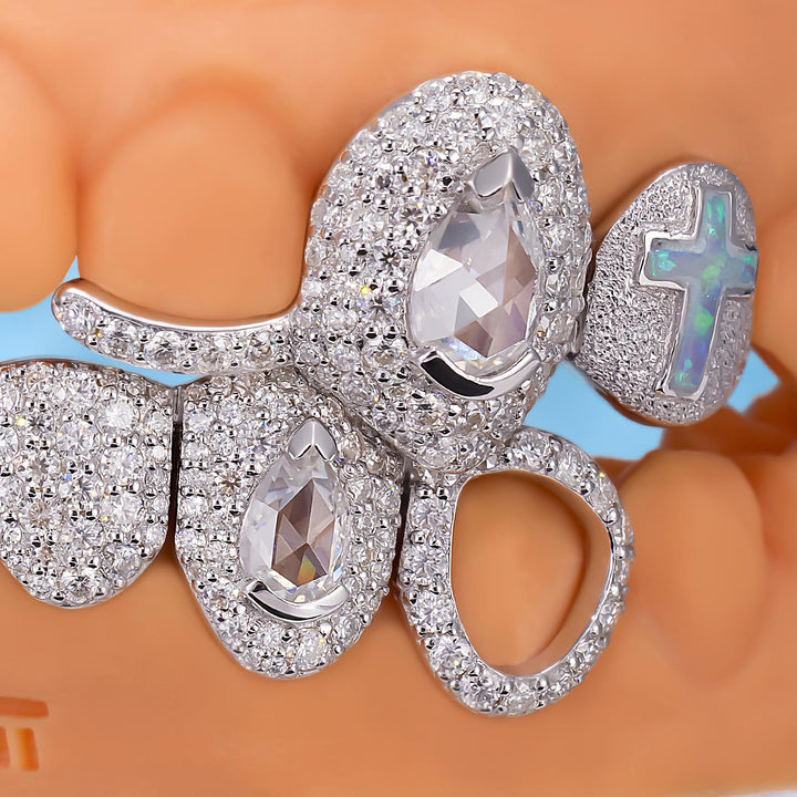 Symmetrical Opal Cross & Pear Grillz