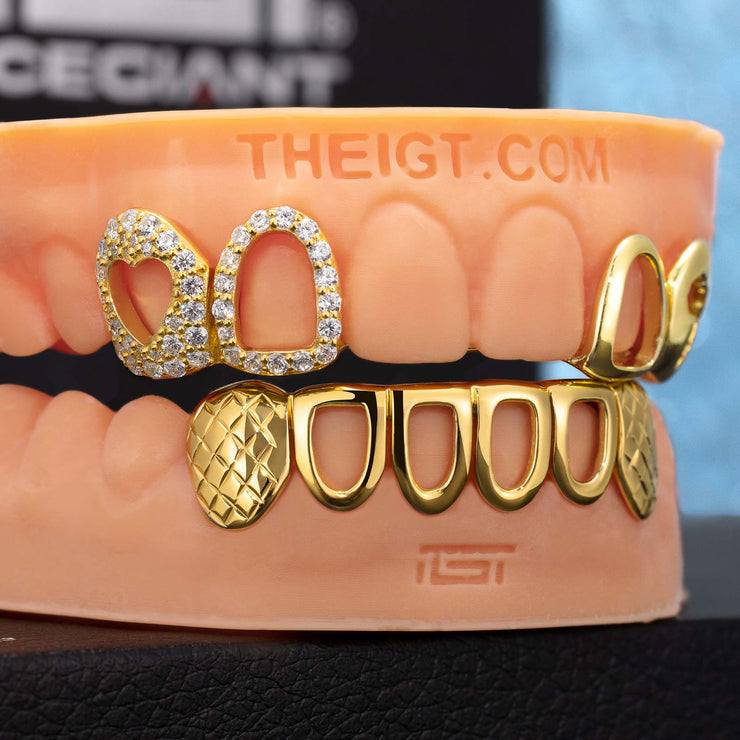 Top Open Face W Bottom Diamond Cut Grillz