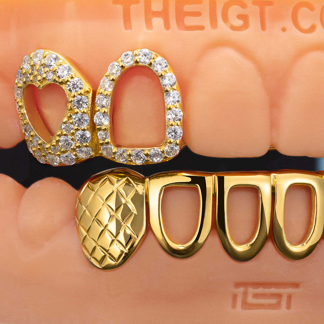 Open Face W Diamond Cut Grillz