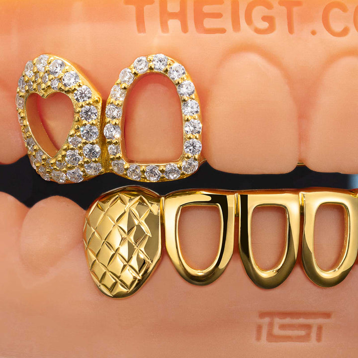Open Face W Diamond Cut Grillz