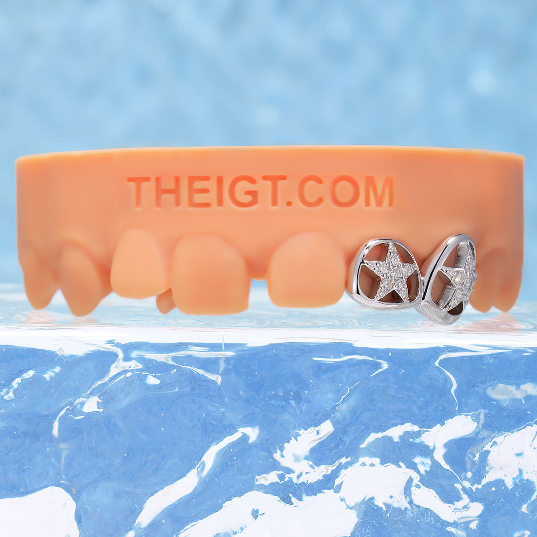 Top 2 Iced Star Open Face Cap Grillz