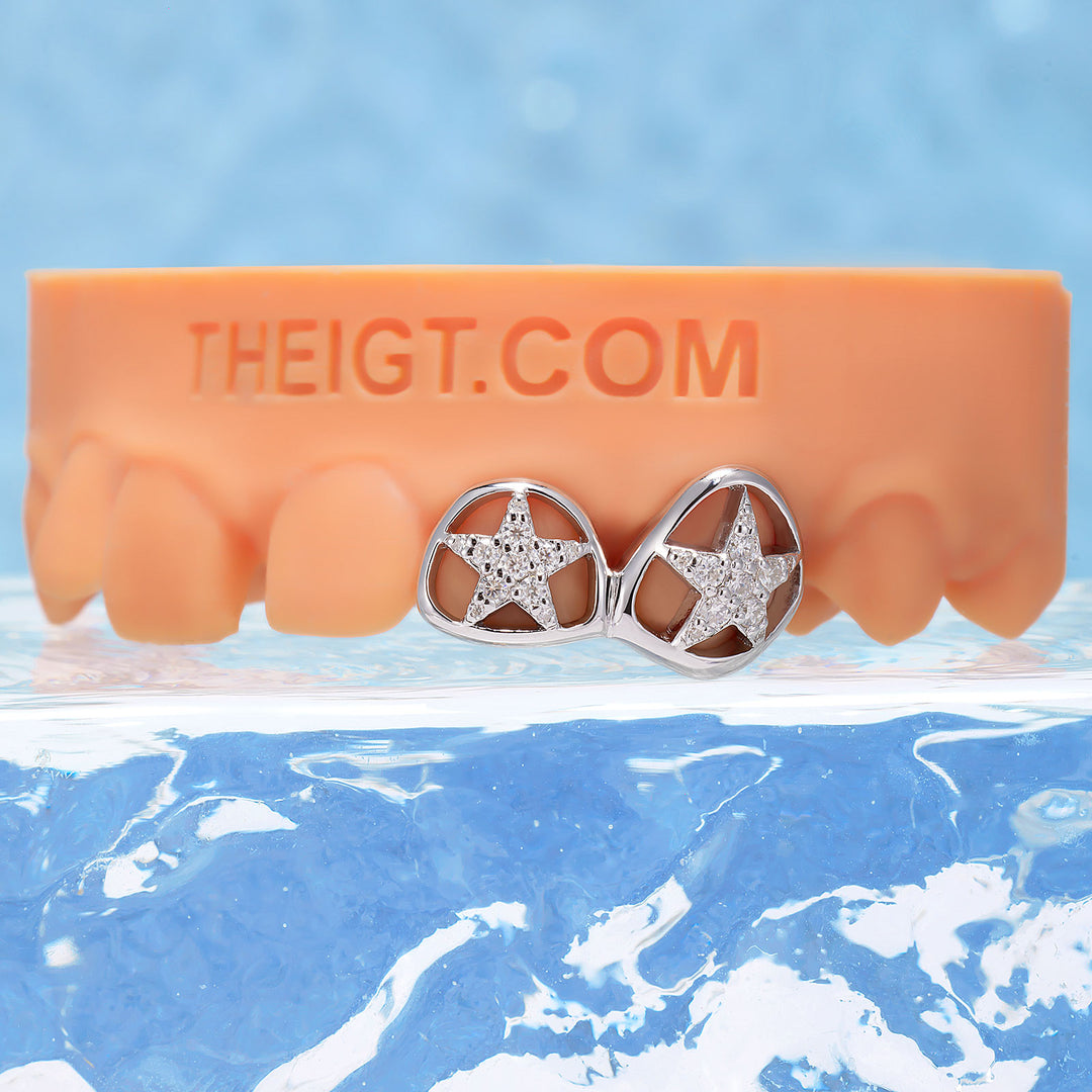 Top 2 Iced Star Open Face Cap Grillz