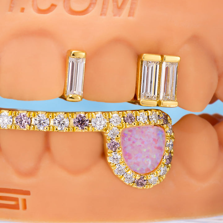 Top Baguette Bar W Pink Opal Fang Grillz