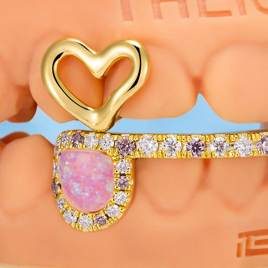 Top Baguette Bar W Pink Opal Fang Grillz