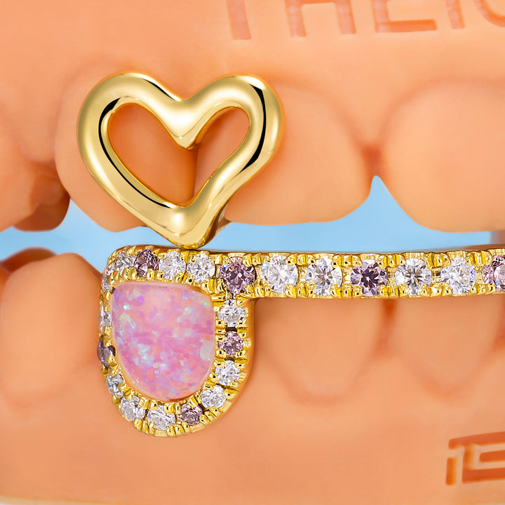 Top Baguette Bar W Pink Opal Fang Grillz