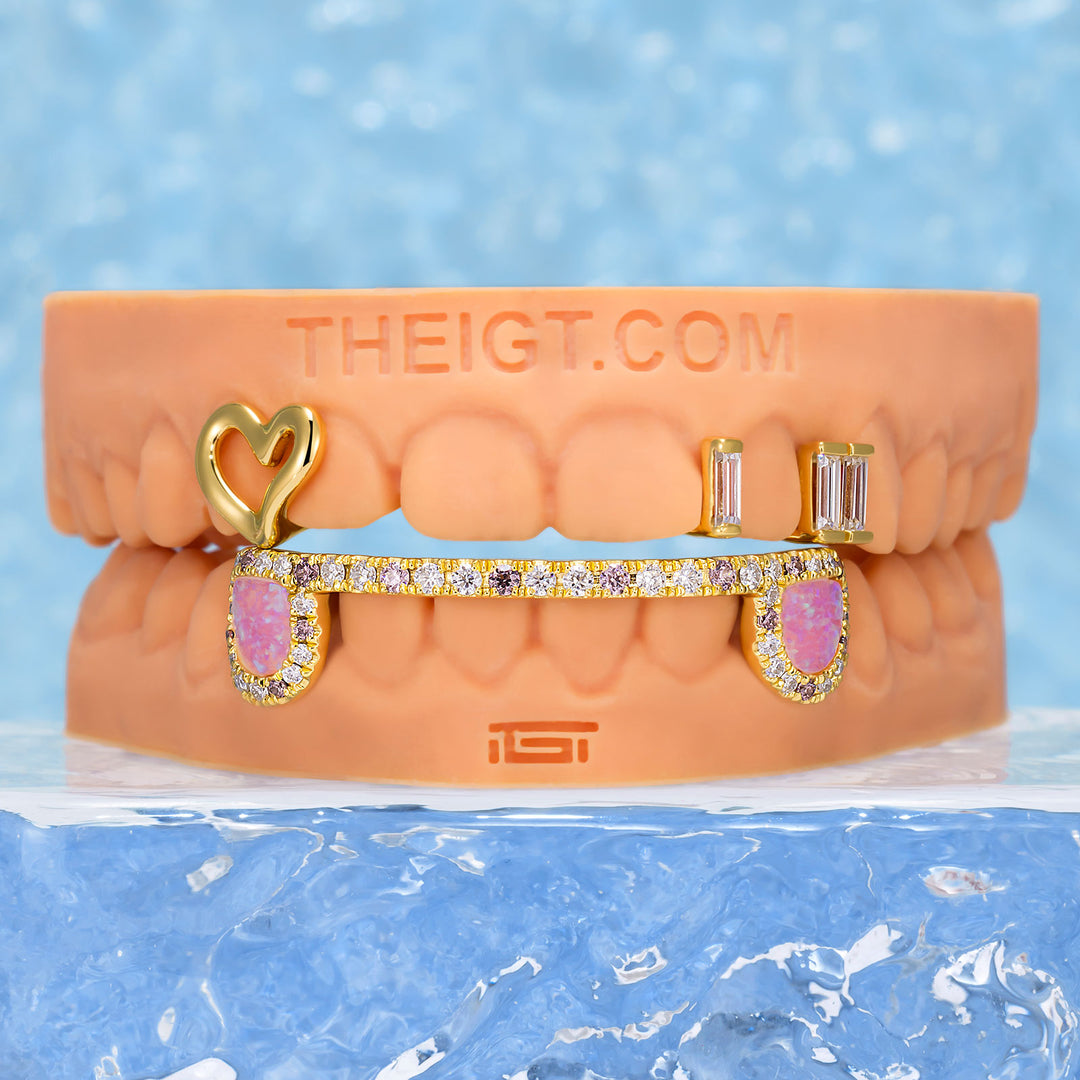 Top Baguette Bar W Pink Opal Fang Grillz