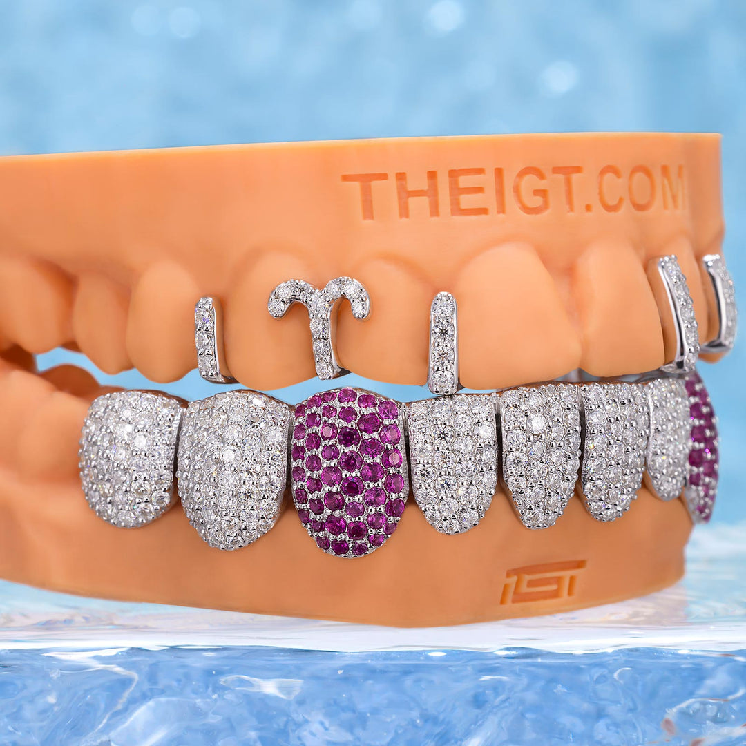 Top Iced Gap Bar & Bottom Pink Fang Grillz