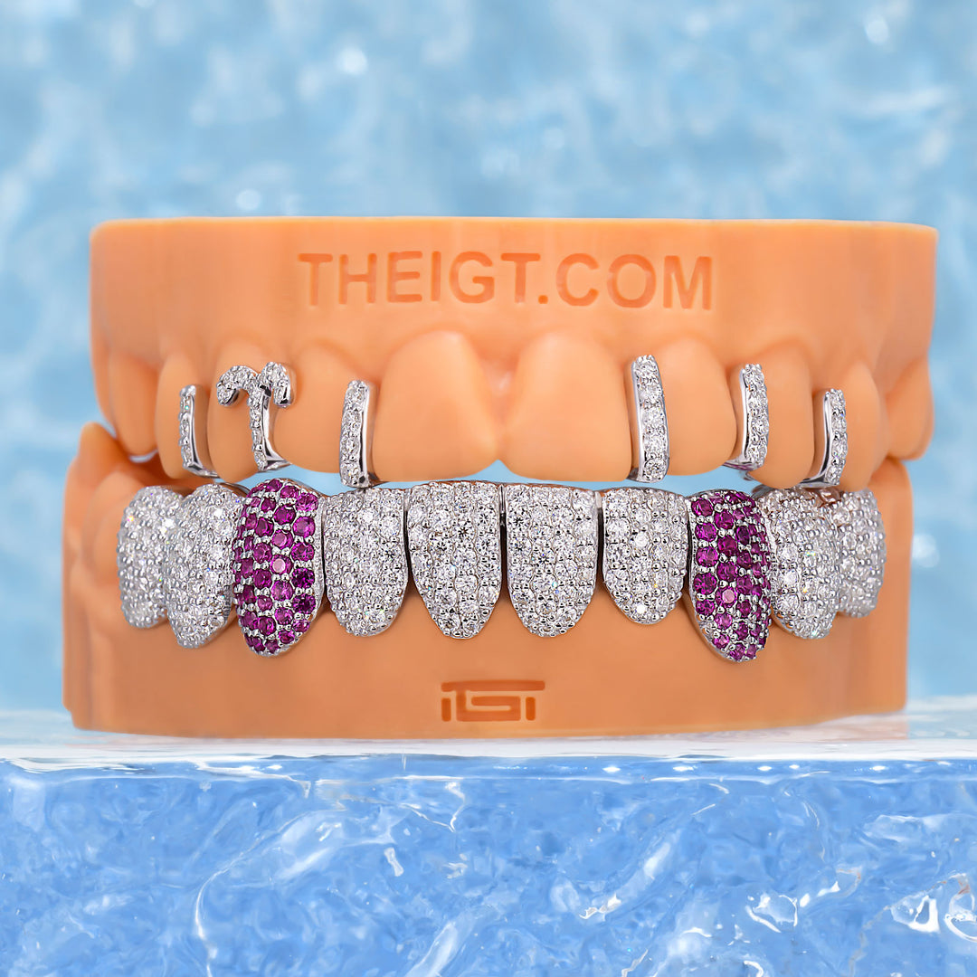 Top Iced Gap Bar & Bottom Pink Fang Grillz