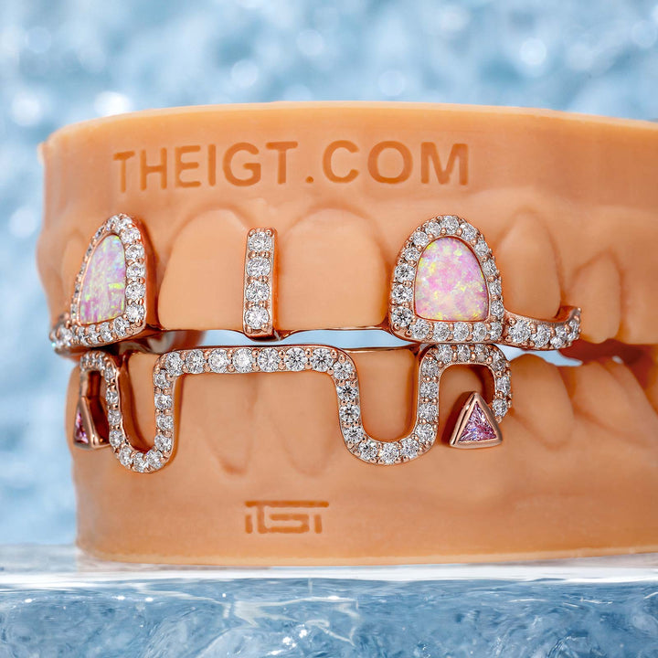 Top Opal W Bunny Tail Bar Grillz