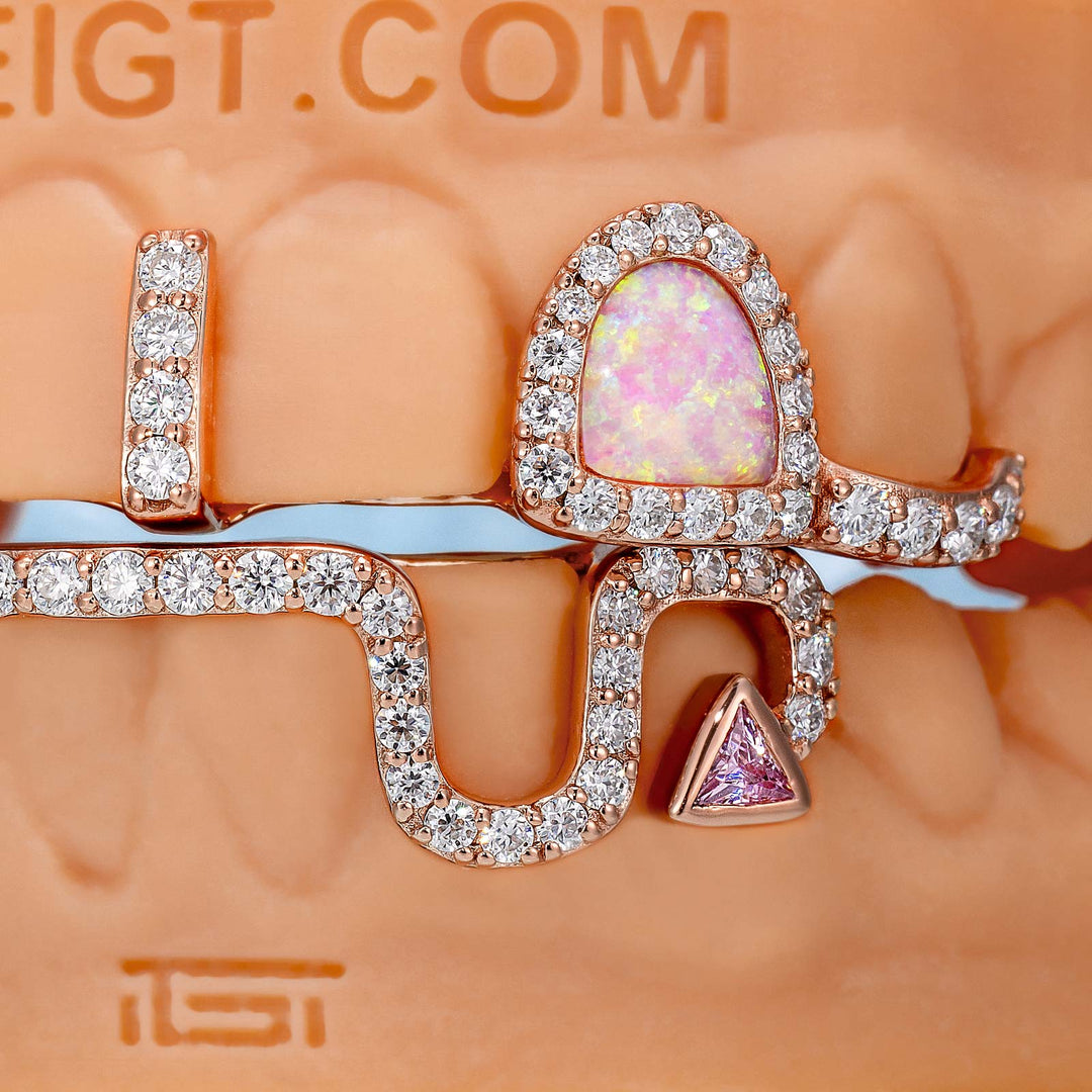 Top Opal W Bunny Tail Bar Grillz