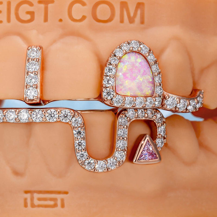 Top Opal W Bunny Tail Bar Grillz