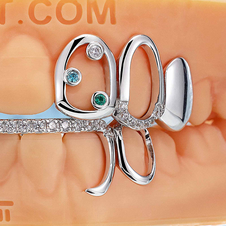Top Open Face W Bottom Diamond Bar Grillz