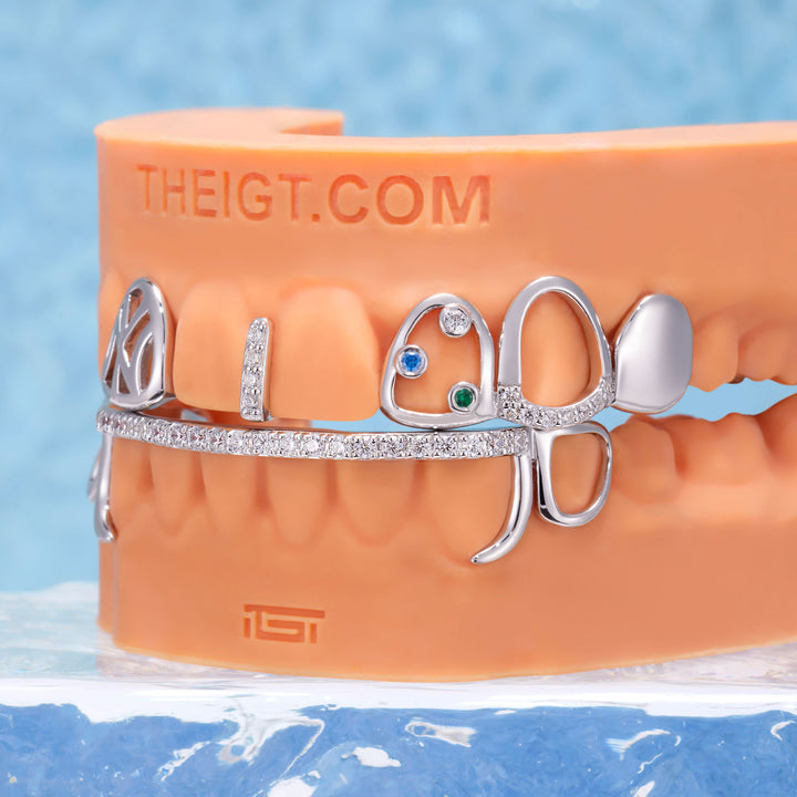 Top Open Face W Bottom Diamond Bar Grillz