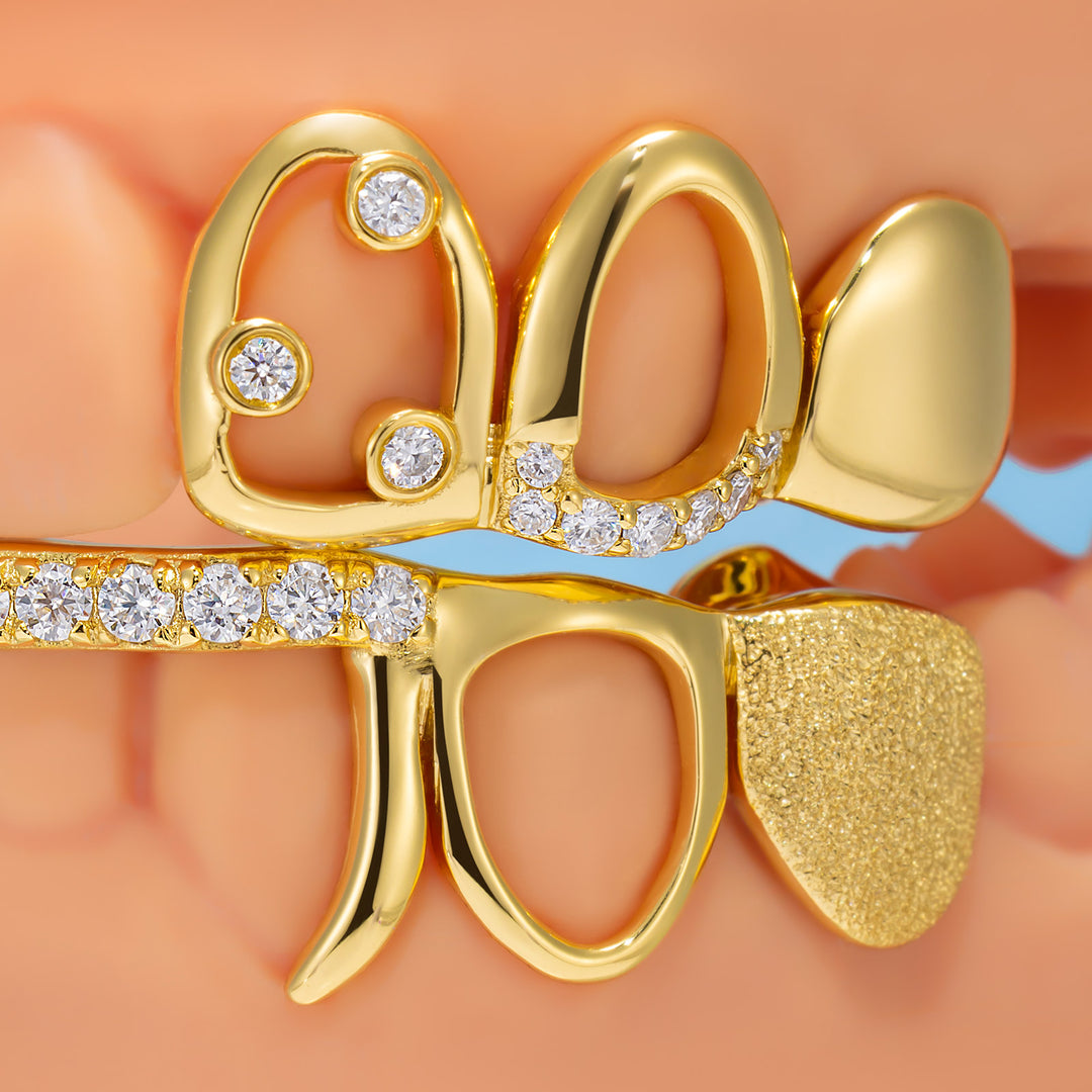 Top Open Face W Bottom Diamond Bar Grillz
